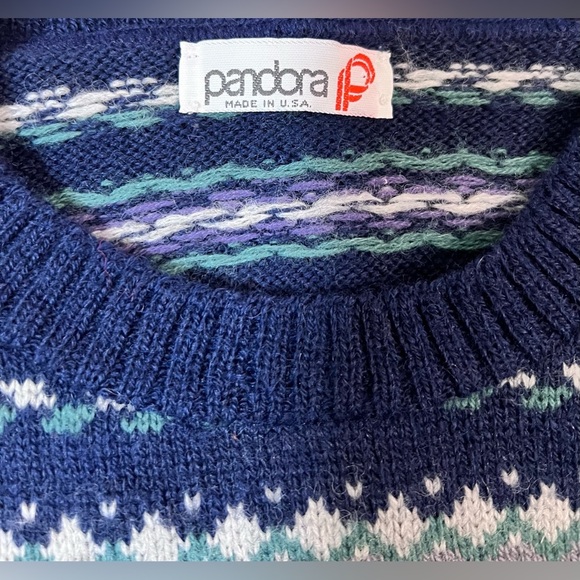 Vintage Pandora Women’s S Sweater Geometric Knit Navy, Gray, Purple Made in USA - Picture 5 of 7